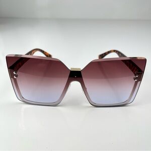 Women’s Fashion Square Rimless Sunglasses Cheetah/gold gray lenses